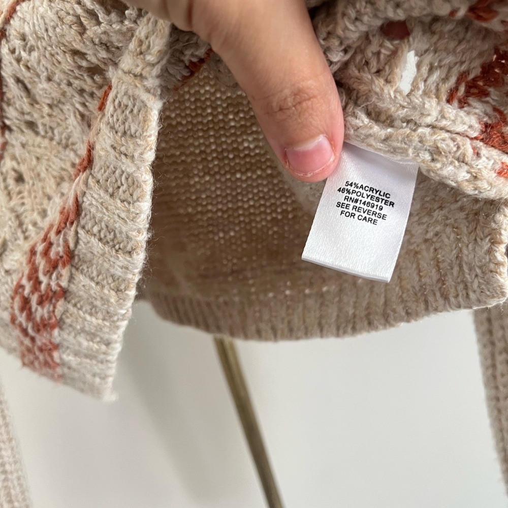 Freshman Beige and Rust Bohemian V-Neck Academy preppy cropped Sweater S - Picture 4 of 8